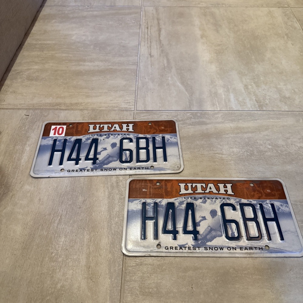 Expired Utah Life Elevated Greatest Snow Set‎ Pair of License Plates H446BH